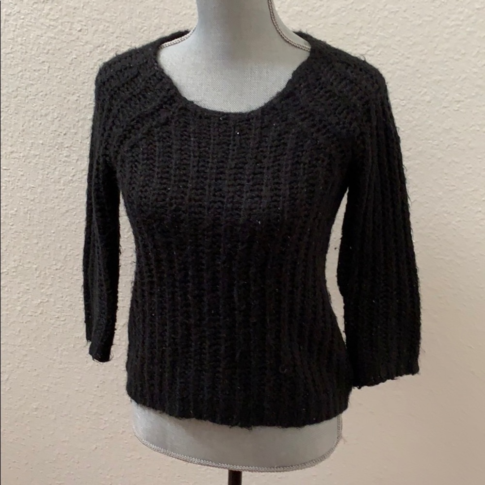 Anthropologie Knitted & Knotted black sweater XS 3/4 length sleeves sequins RARE